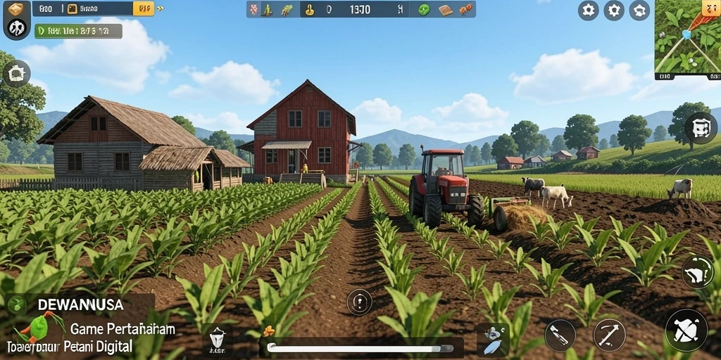 Gameplay DEWANUSA yang menarik dan penuh warna saat memanage pertanian.