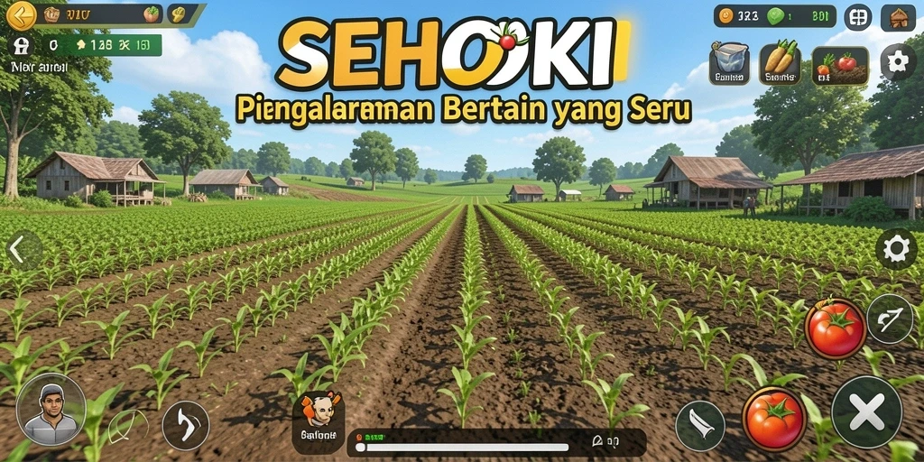 Tangkapan layar <strong>SEHOKI</strong> menampilkan gameplay pertanian yang menarik dan penuh warna.